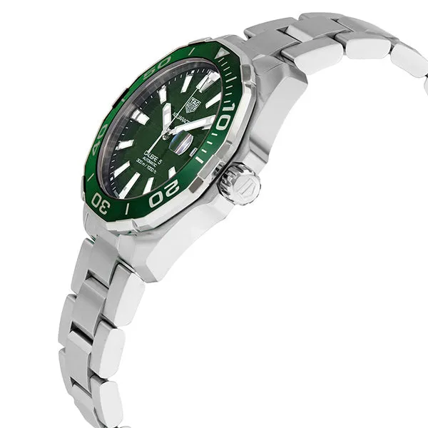 Tag Heuer Aquaracer Calibre 5 Silver Stainless Steel Green Dial Automatic Watch for Gents- WAY201S.BA0927