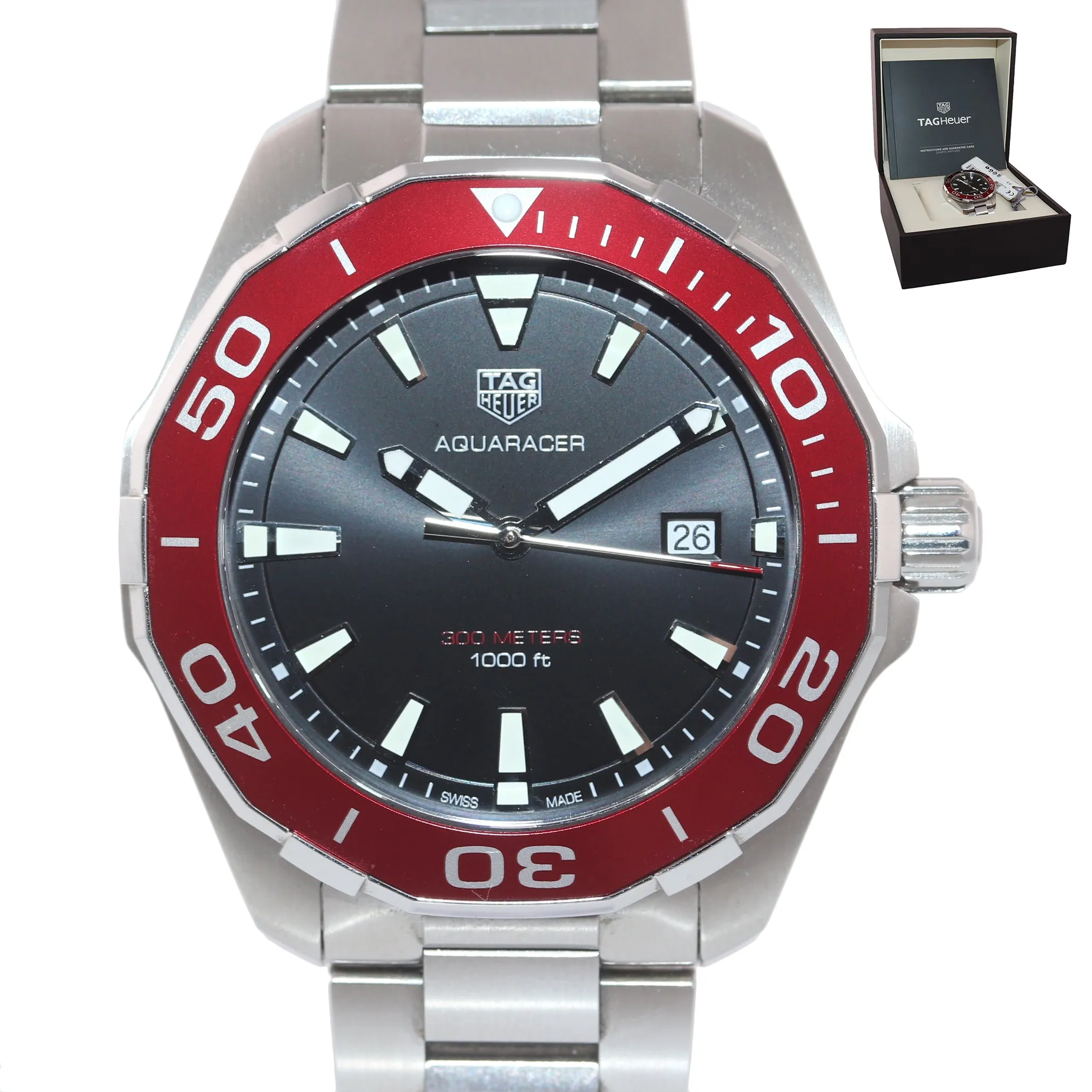 Tag Heuer Aquaracer Diver Black Dial Red Bezel Stainless Steel WAY101B.BA0746