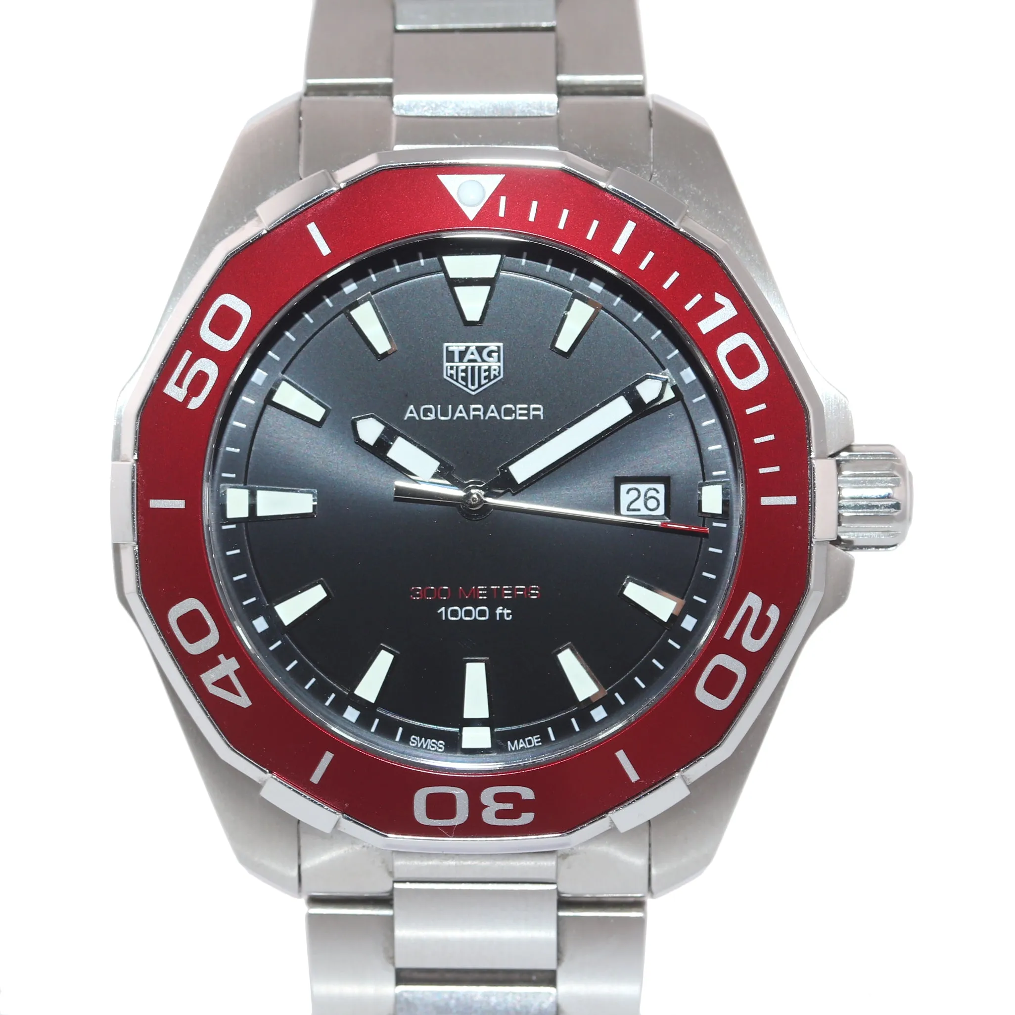Tag Heuer Aquaracer Diver Black Dial Red Bezel Stainless Steel WAY101B.BA0746