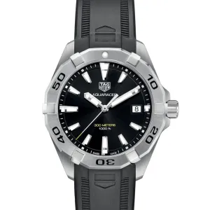 TAG Heuer Steel Case and Black Strap 41mm Aquaracer Watch