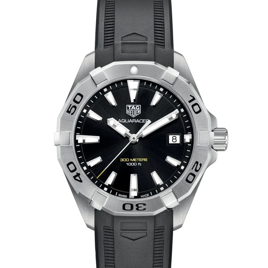 TAG Heuer Steel Case and Black Strap 41mm Aquaracer Watch