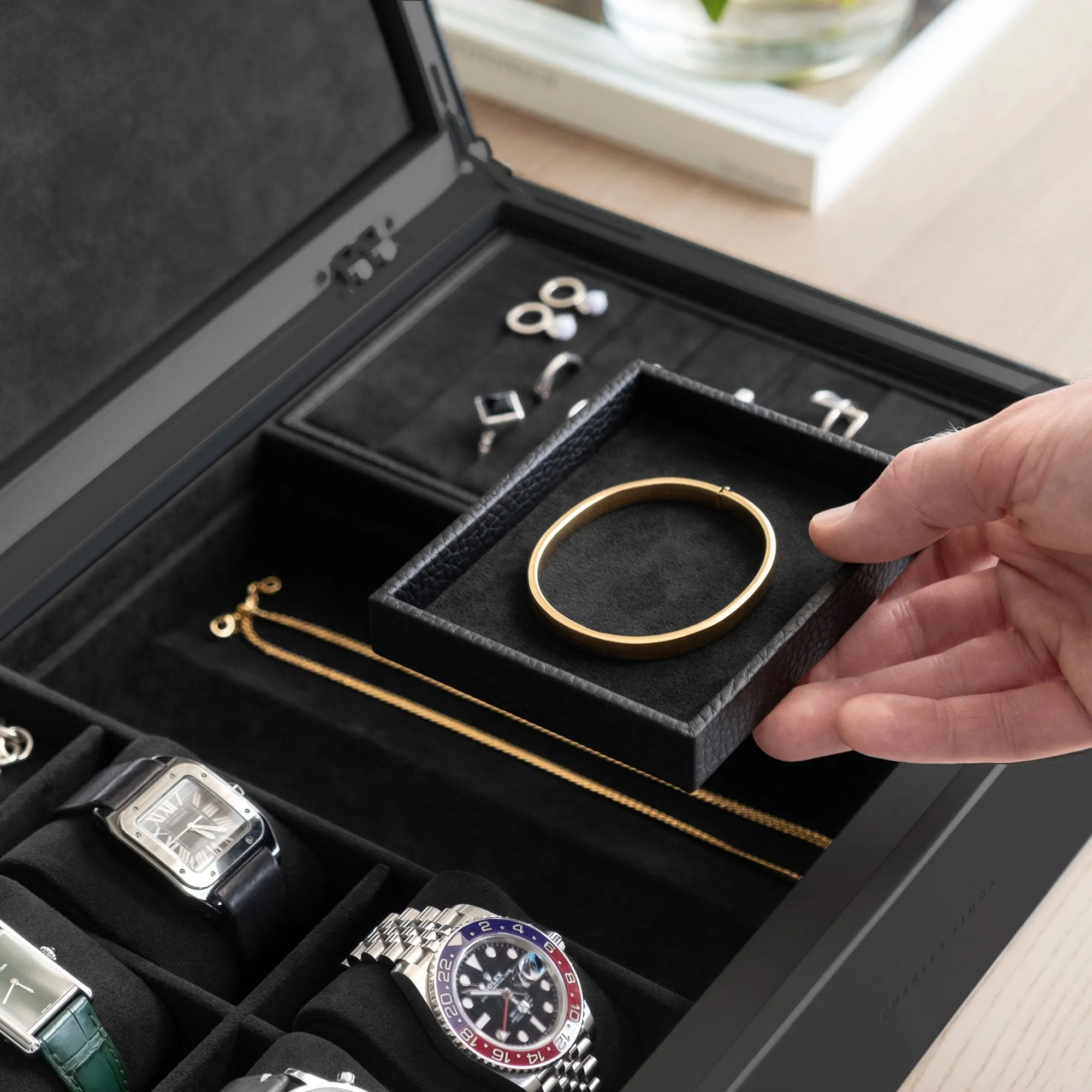 TAYLOR 4 WATCH AND JEWELRY BOX - BLACK / BLACK