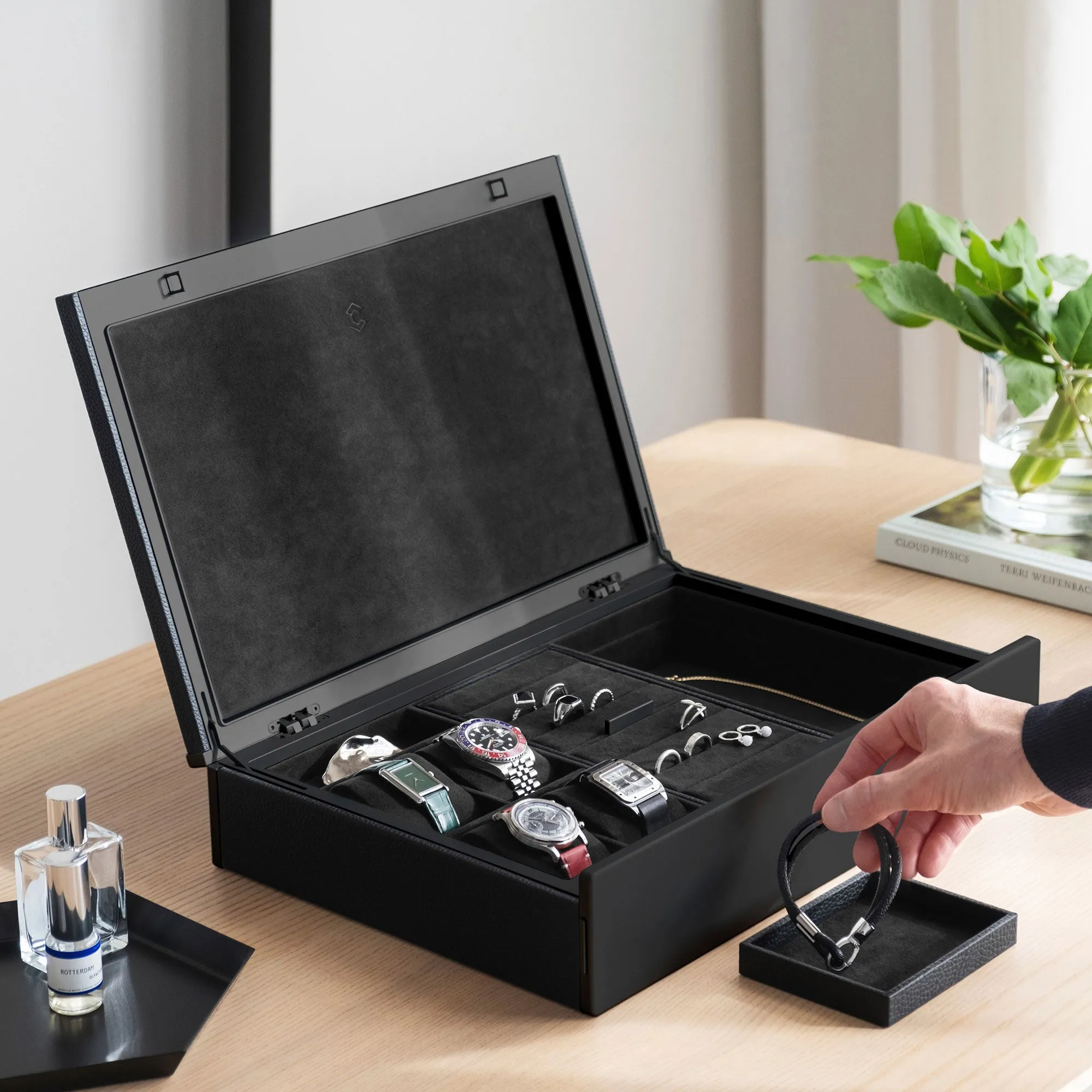 TAYLOR 4 WATCH AND JEWELRY BOX - BLACK / BLACK