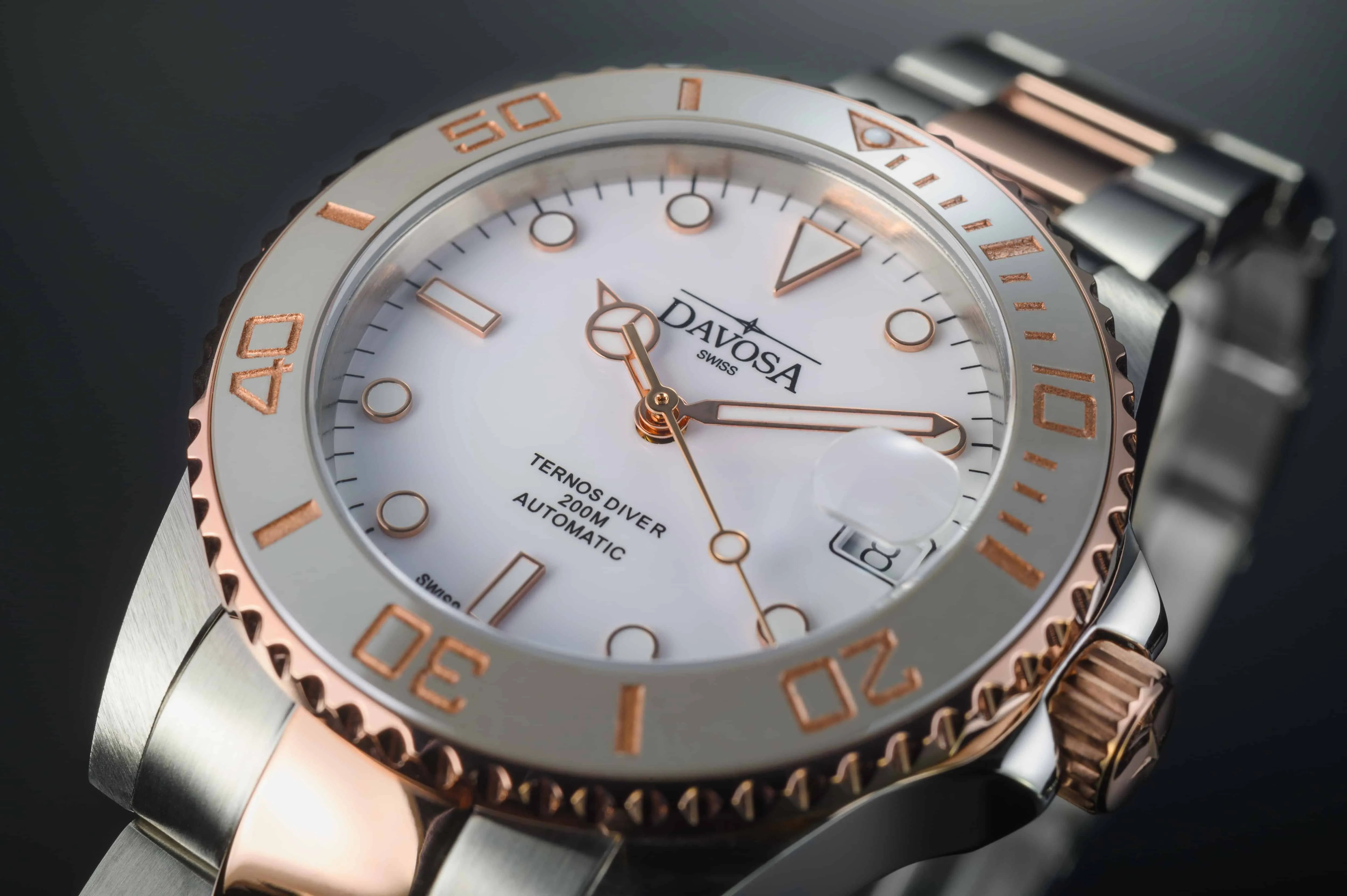 Ternos Medium Automatic 200m White Dial Two Tone Rose Gold Diver Watch 16619620