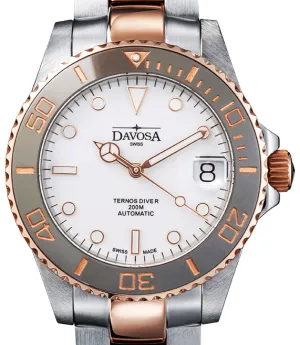 Ternos Medium Automatic 200m White Dial Two Tone Rose Gold Diver Watch 16619620