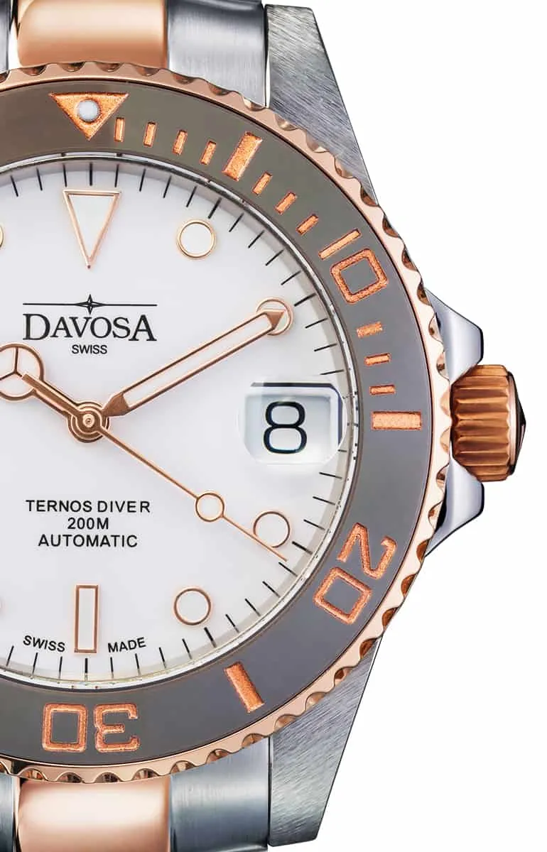 Ternos Medium Automatic 200m White Dial Two Tone Rose Gold Diver Watch 16619620