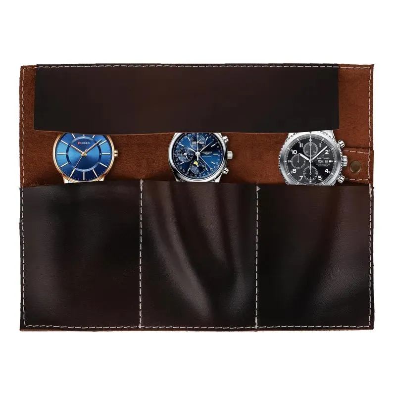 The Surrey Distressed Brown Watch Roll for Travel & Storage Box