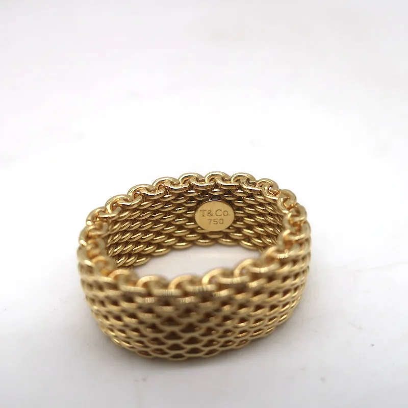 Tiffany & Co. Somerset Wide Mesh 18k Gold Ring Size 6