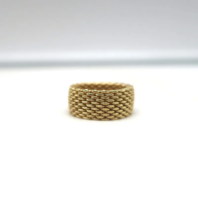 Tiffany & Co. Somerset Wide Mesh 18k Gold Ring Size 6