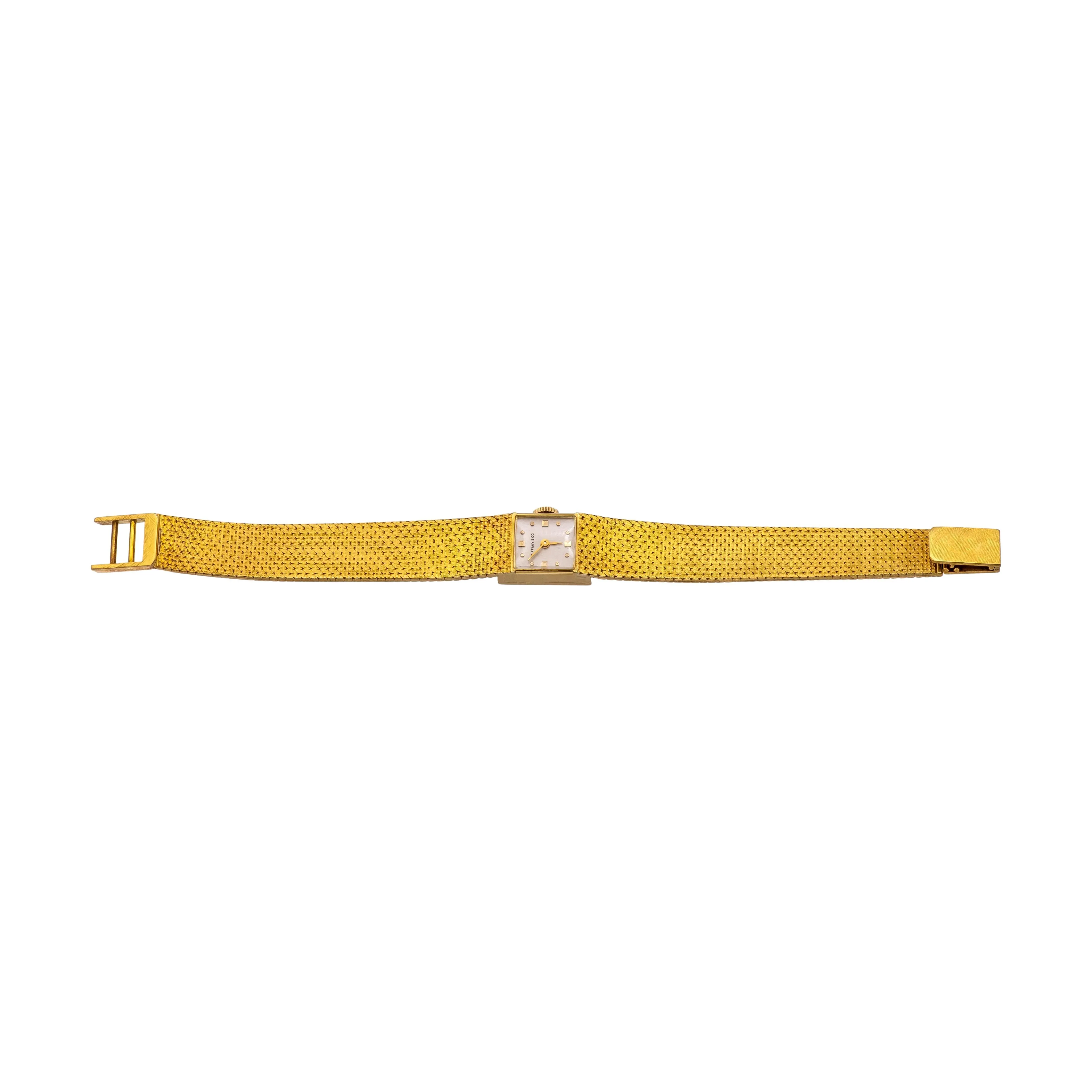 Tiffany & Co. Vintage 18K Yellow Gold Square Watch with mesh Bracelet- 1960's