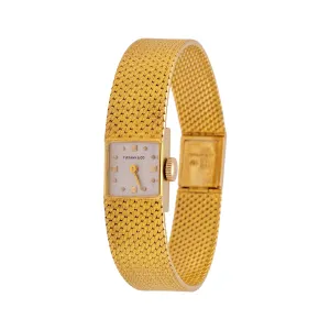 Tiffany & Co. Vintage 18K Yellow Gold Square Watch with mesh Bracelet- 1960's