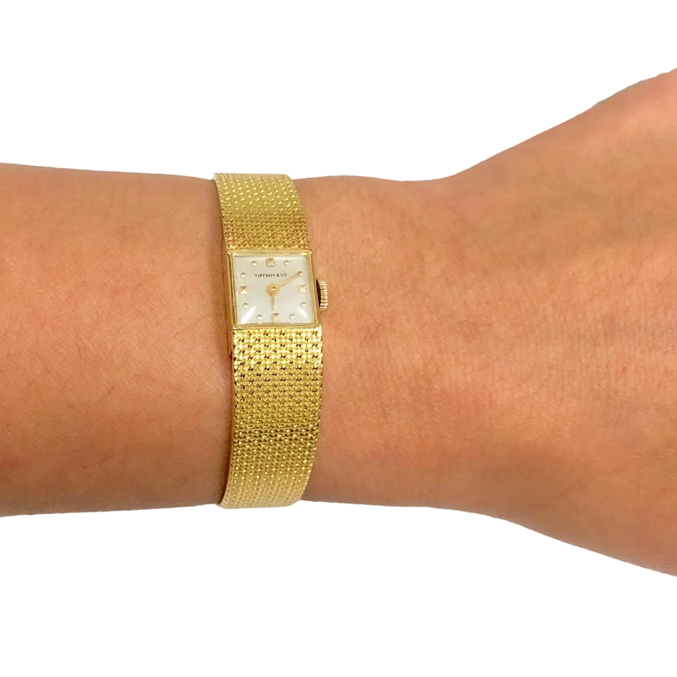 Tiffany & Co. Vintage 18K Yellow Gold Square Watch with mesh Bracelet- 1960's
