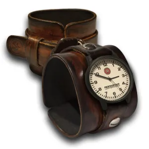Timber Brown Stressed Leather Cuff Watch with a White Face