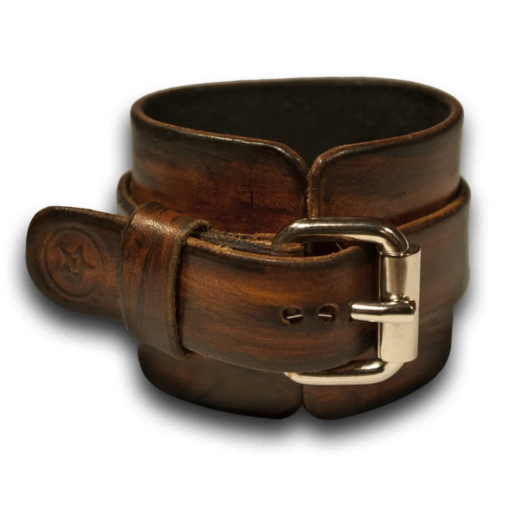 Timber Brown Stressed Leather Cuff Watch with a White Face