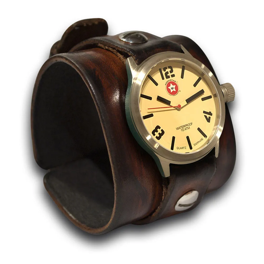 Timber Brown Stressed Wide Leather Cuff Watch