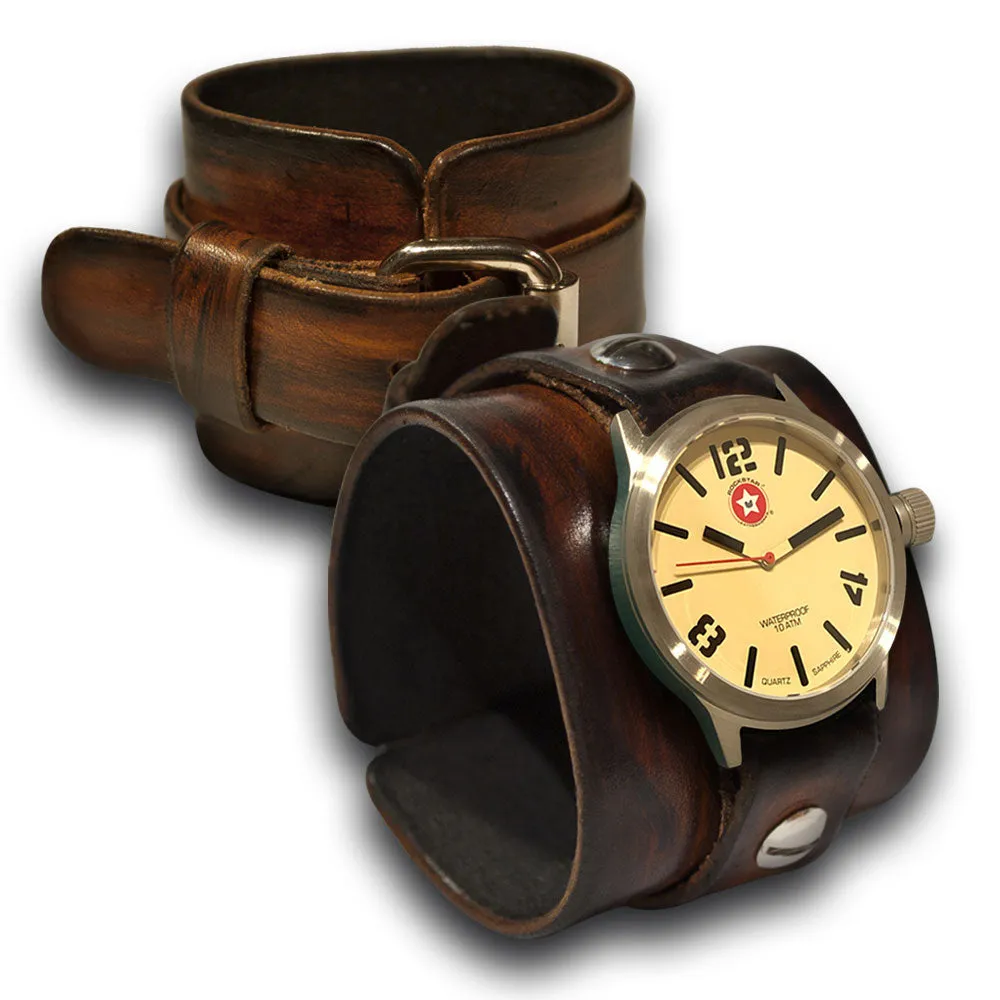 Timber Brown Stressed Wide Leather Cuff Watch