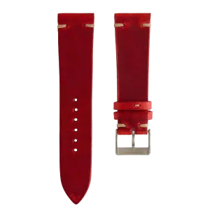 Time Tide Red   Cream Stitch Vintage Leather Watch Strap