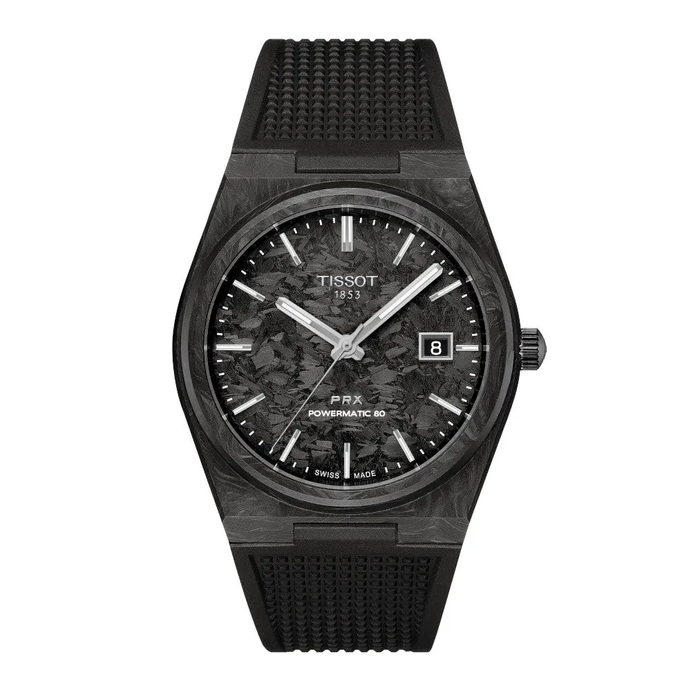Tissot PRX Powermatic 80 Mens Carbon Black Rubber Strap Watch