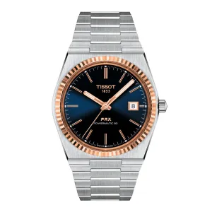 Tissot PRX Powermatic 80 Mens Stainless Steel and 18K Rose Gold Bezel Blue Dial Watch