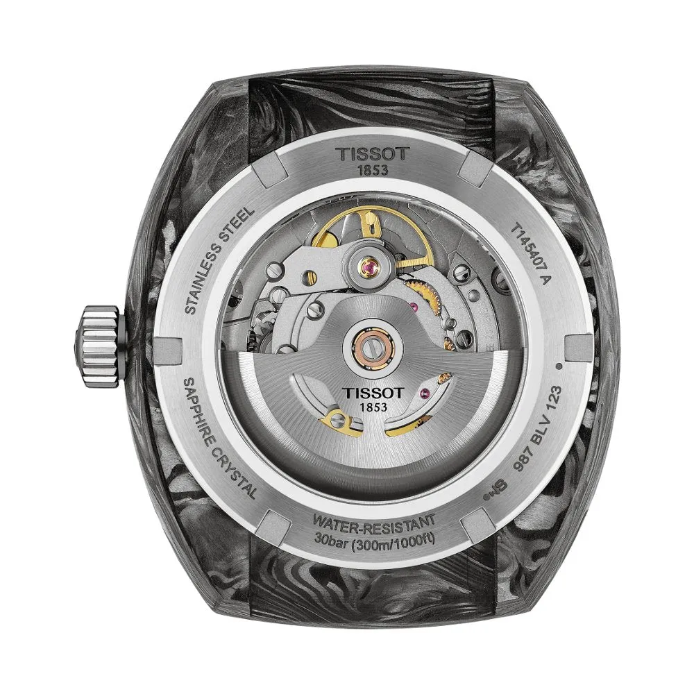 Tissot Sideral S Powermatic 80 Black & Grey Marbled Forged Carbon Case with Red Rubber Strap Watch