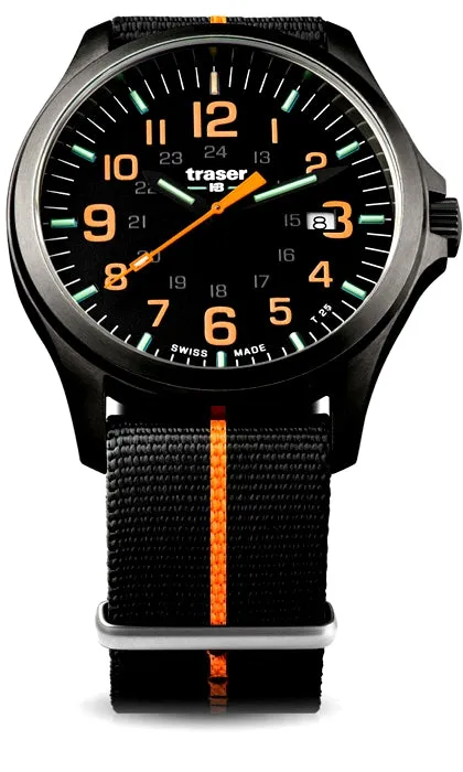 Traser P67 Officer Pro GunMetal Black Tritium Watch with Orange Accents, #107425