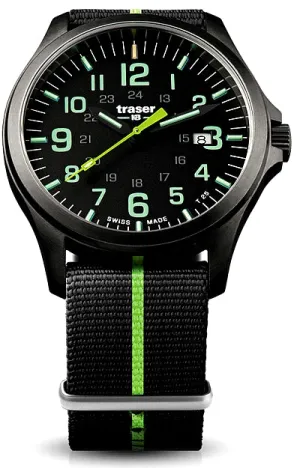Traser P67 Officer Pro GunMetal Black with Lime Green Numerals and Accents, model 107426