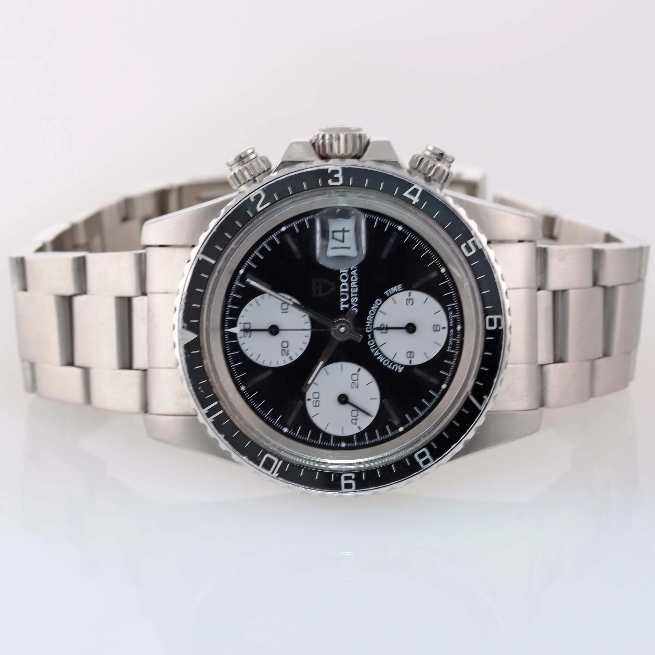 Tudor Oysterdate Big Block Chronograph Black Panda 40mm 79170 Steel Date Watch