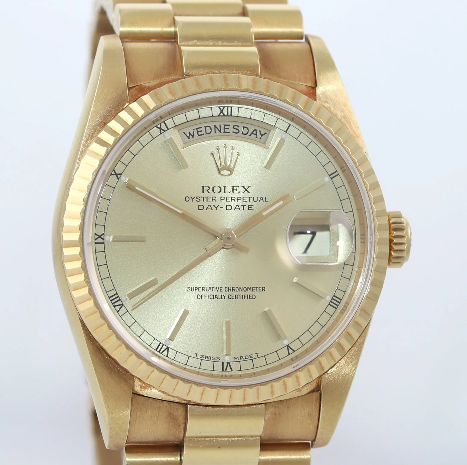 UNPOLISHED Rolex President 36mm Champagne Double Quick Gold Watch 18238 Patina