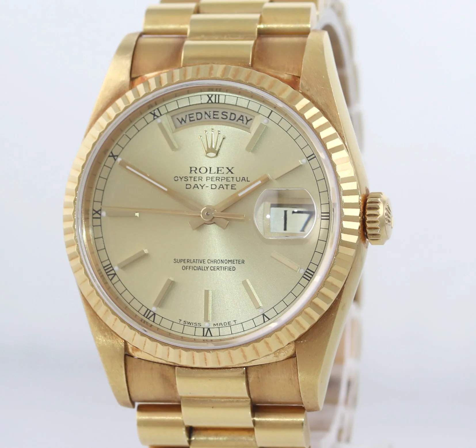 UNPOLISHED Rolex President 36mm Champagne Double Quick Gold Watch 18238 Patina