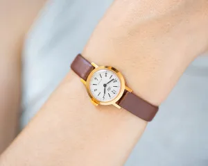 Unused women watch vintage classic Dawn, gold plated lady watch minimalist, shockproof lady watch jewelry gift, new premium leather strap