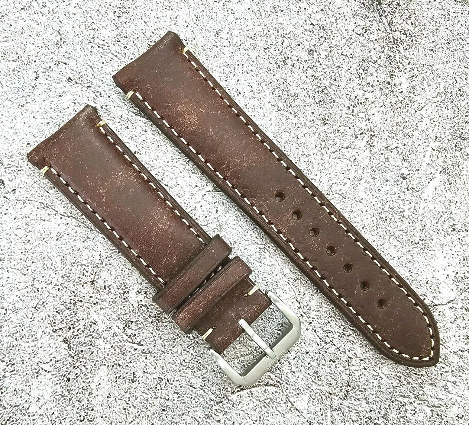 Vegetable Tanned Vintage Italian Leather Watch Strap 20mm 22mm Coffee Brown