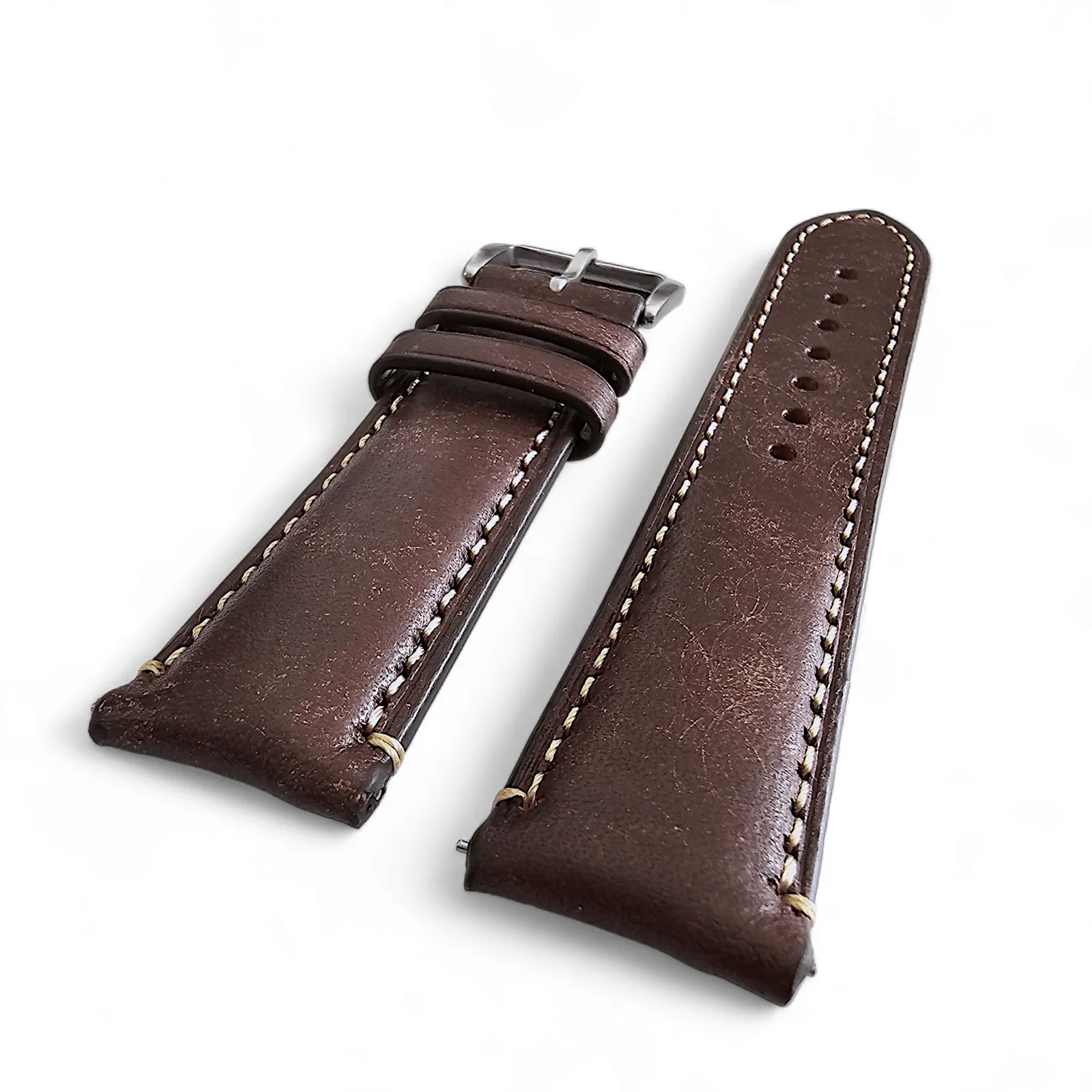 Vegetable Tanned Vintage Italian Leather Watch Strap 20mm 22mm Coffee Brown