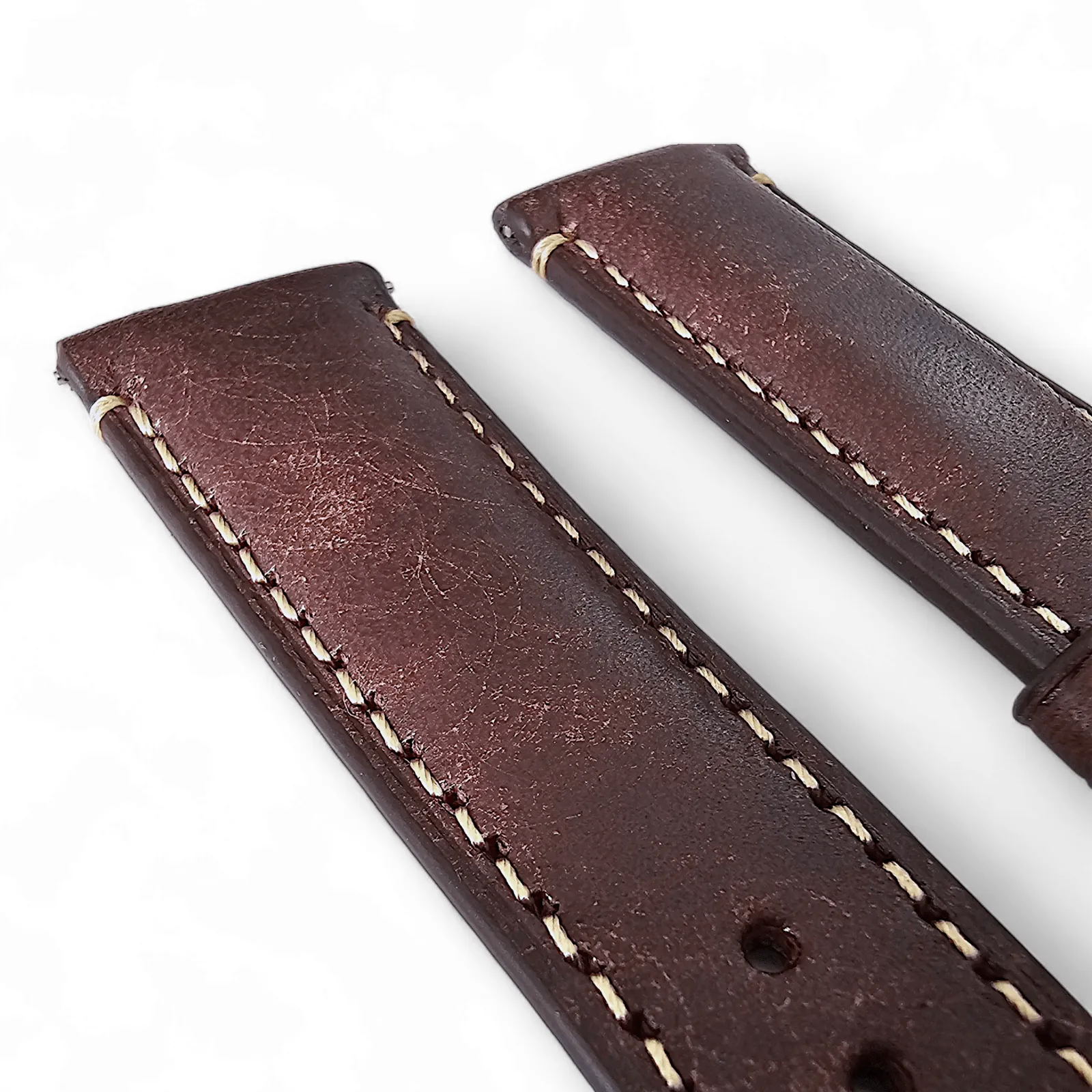 Vegetable Tanned Vintage Italian Leather Watch Strap 20mm 22mm Coffee Brown