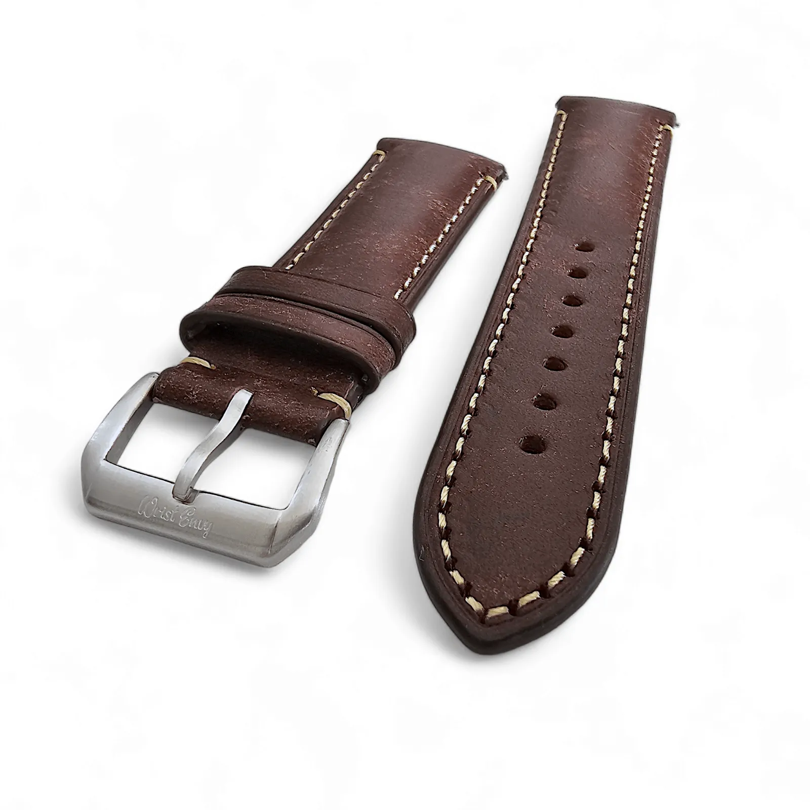 Vegetable Tanned Vintage Italian Leather Watch Strap 20mm 22mm Coffee Brown