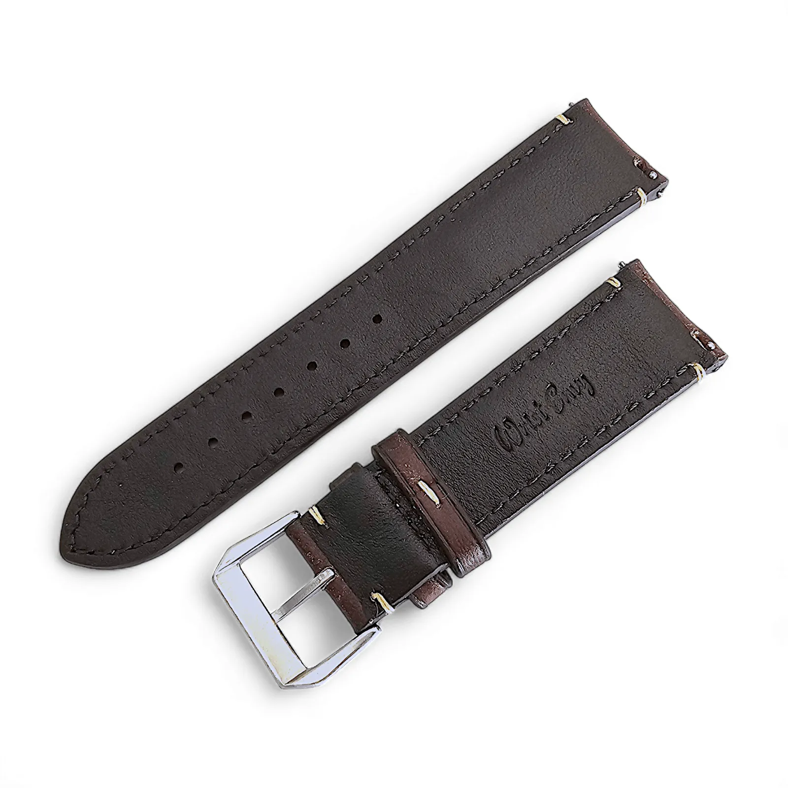 Vegetable Tanned Vintage Italian Leather Watch Strap 20mm 22mm Coffee Brown