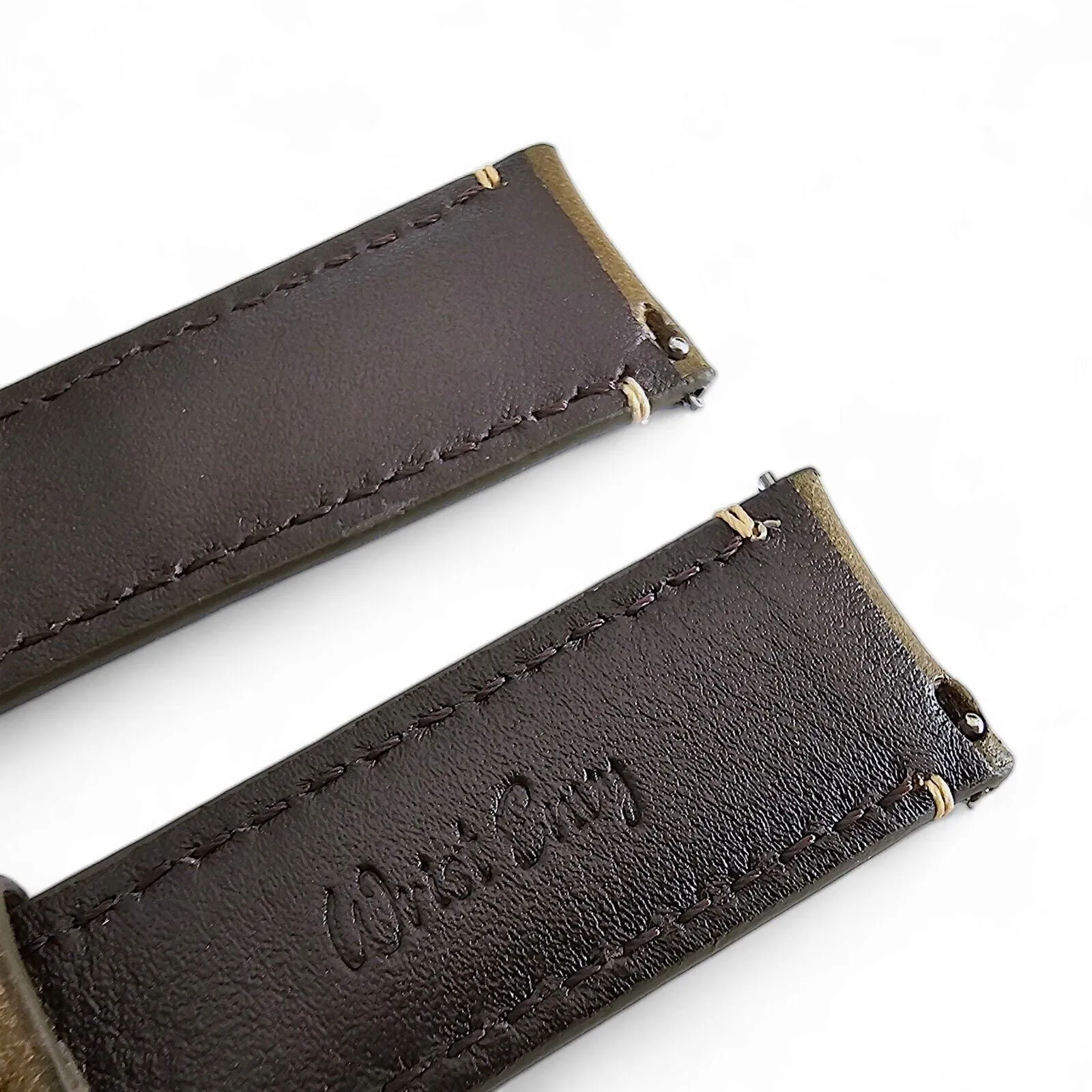 Vegetable Tanned Vintage Italian Leather Watch Strap 20mm 22mm Olive Green