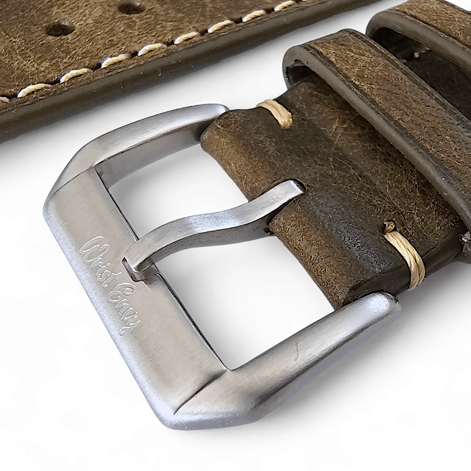Vegetable Tanned Vintage Italian Leather Watch Strap 20mm 22mm Olive Green