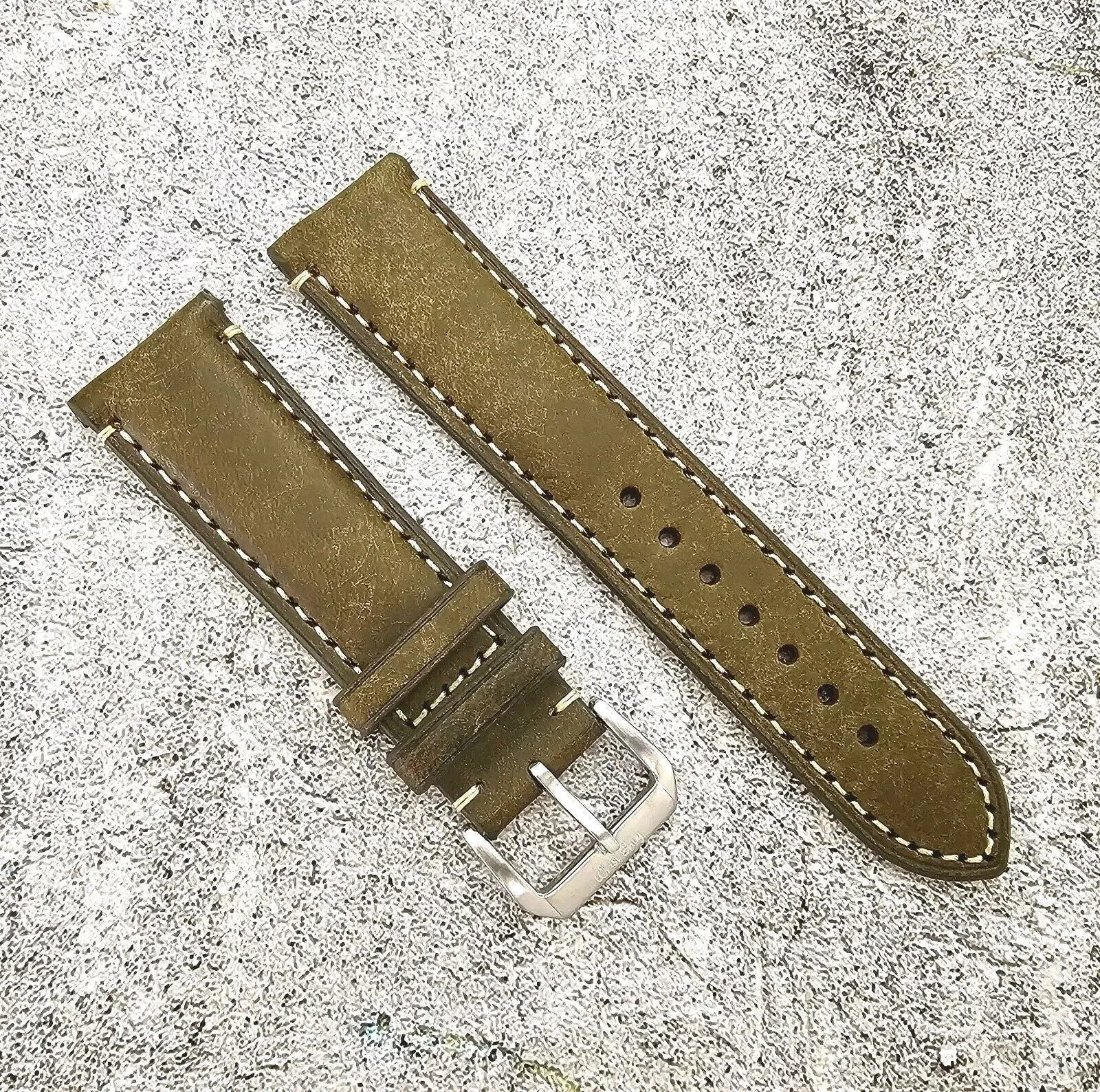 Vegetable Tanned Vintage Italian Leather Watch Strap 20mm 22mm Olive Green