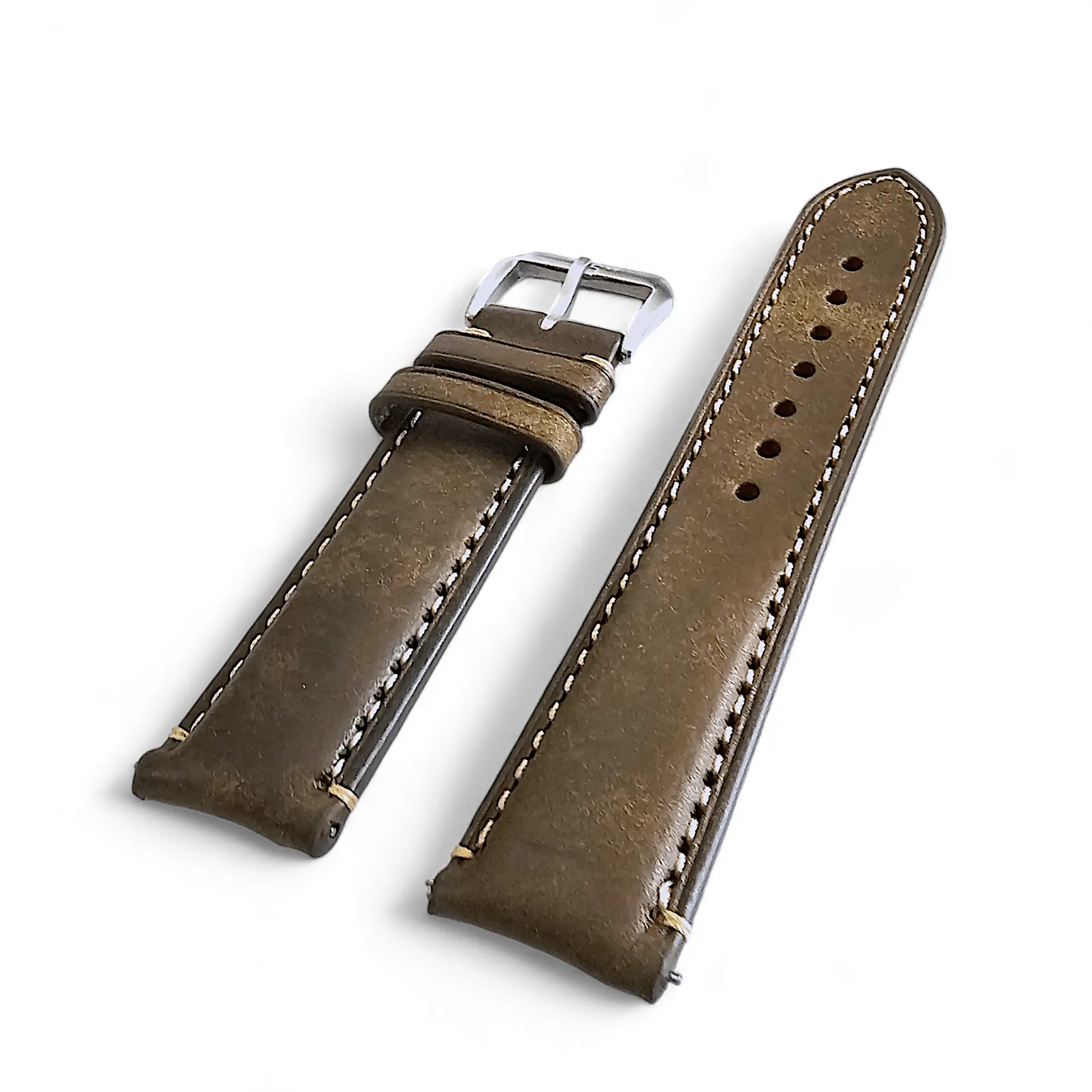 Vegetable Tanned Vintage Italian Leather Watch Strap 20mm 22mm Olive Green