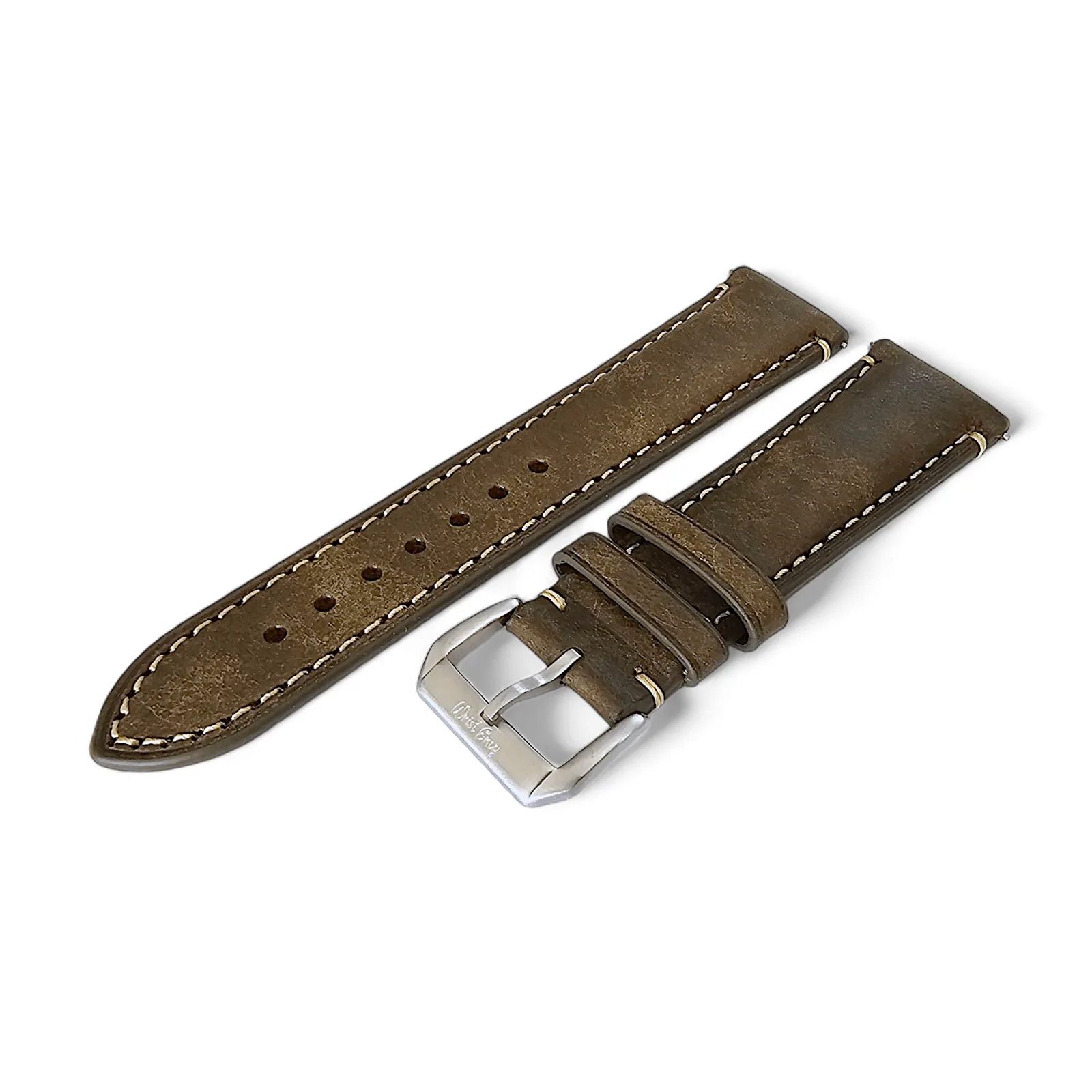 Vegetable Tanned Vintage Italian Leather Watch Strap 20mm 22mm Olive Green