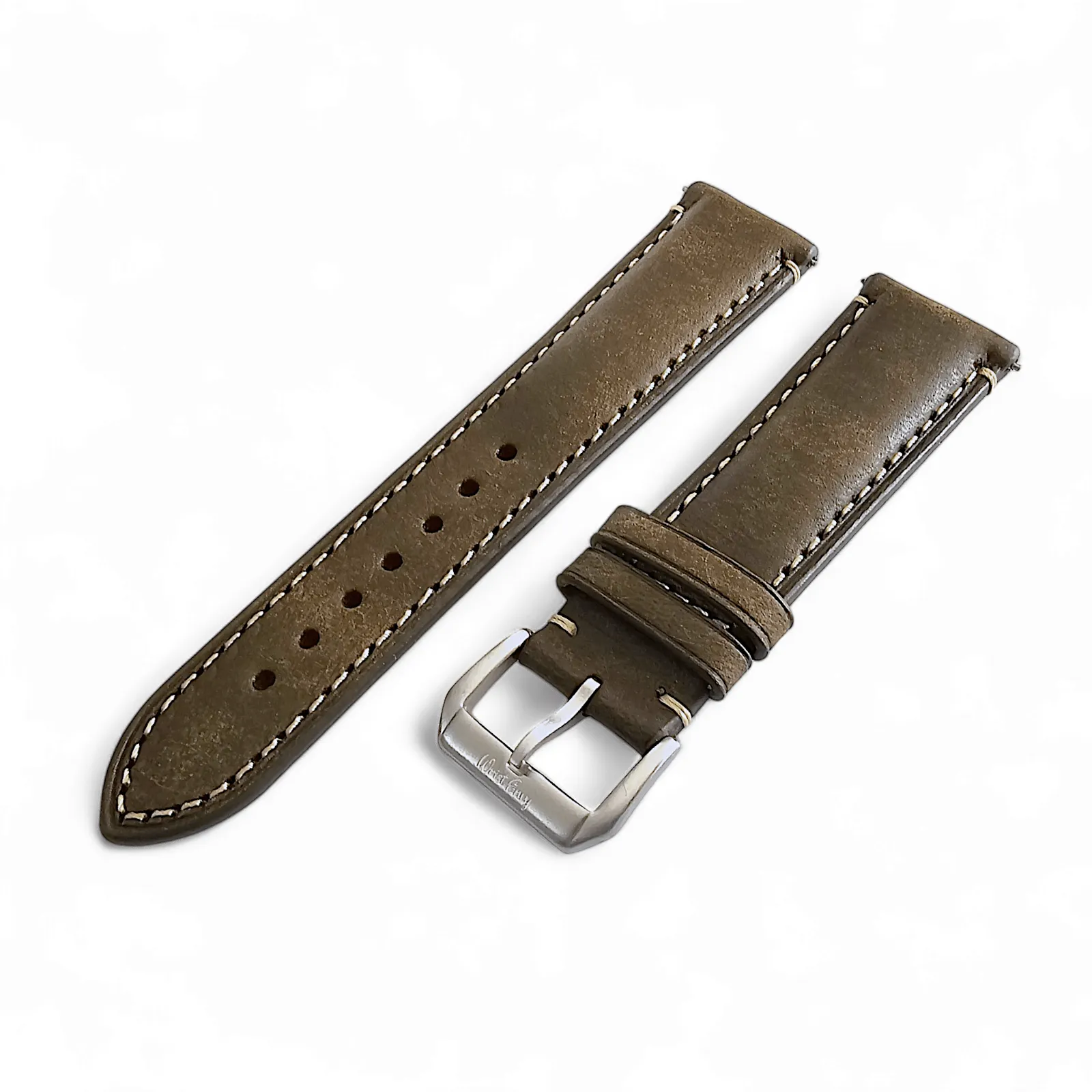 Vegetable Tanned Vintage Italian Leather Watch Strap 20mm 22mm Olive Green