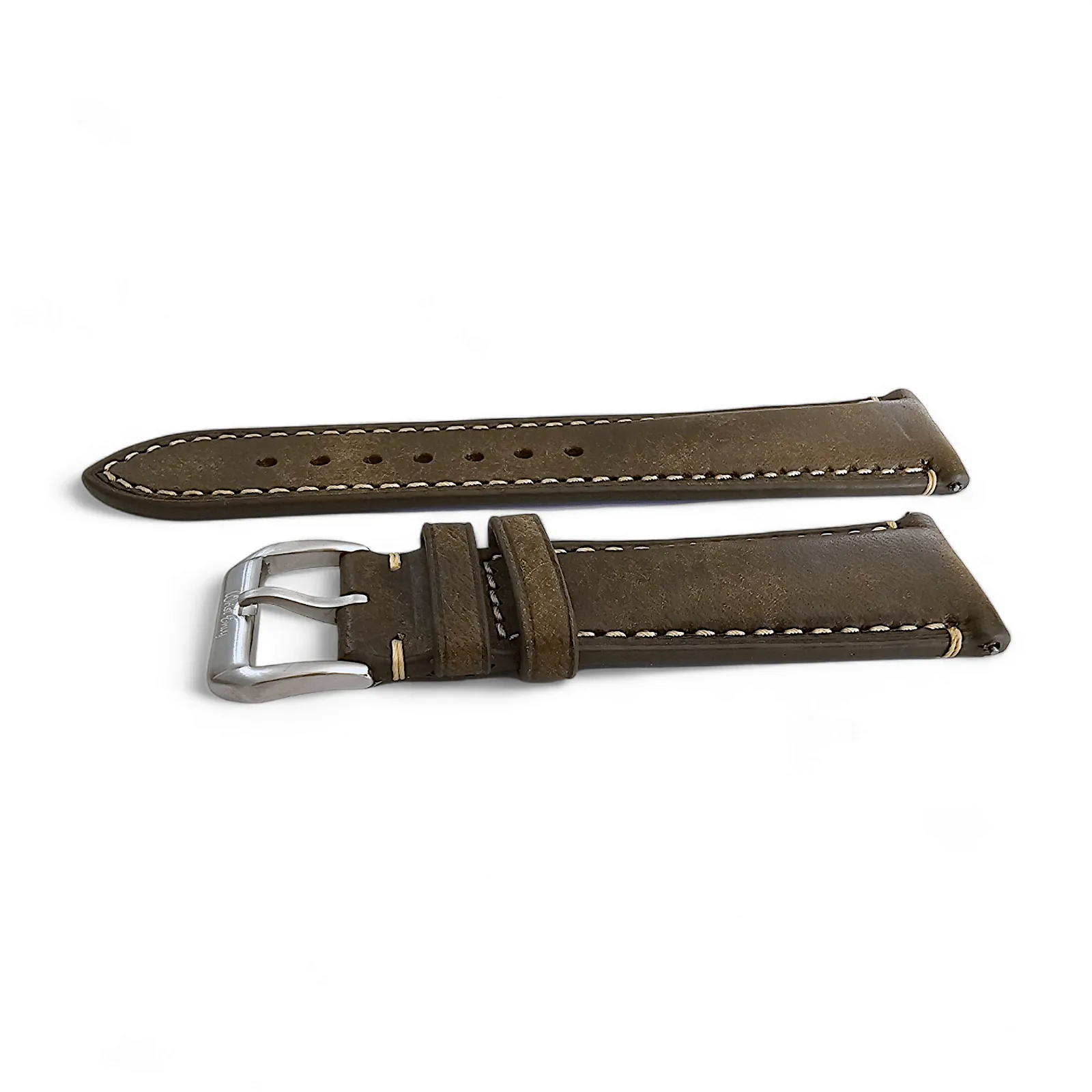 Vegetable Tanned Vintage Italian Leather Watch Strap 20mm 22mm Olive Green