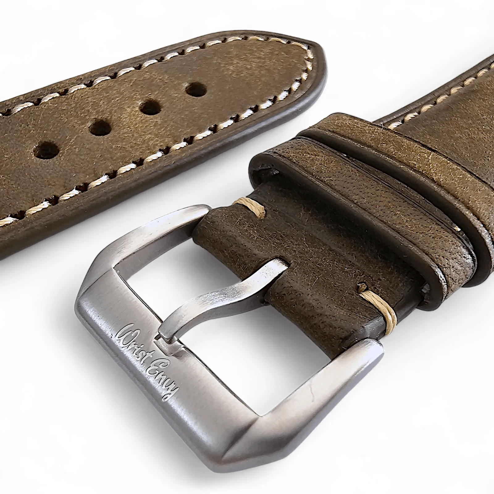 Vegetable Tanned Vintage Italian Leather Watch Strap 20mm 22mm Olive Green
