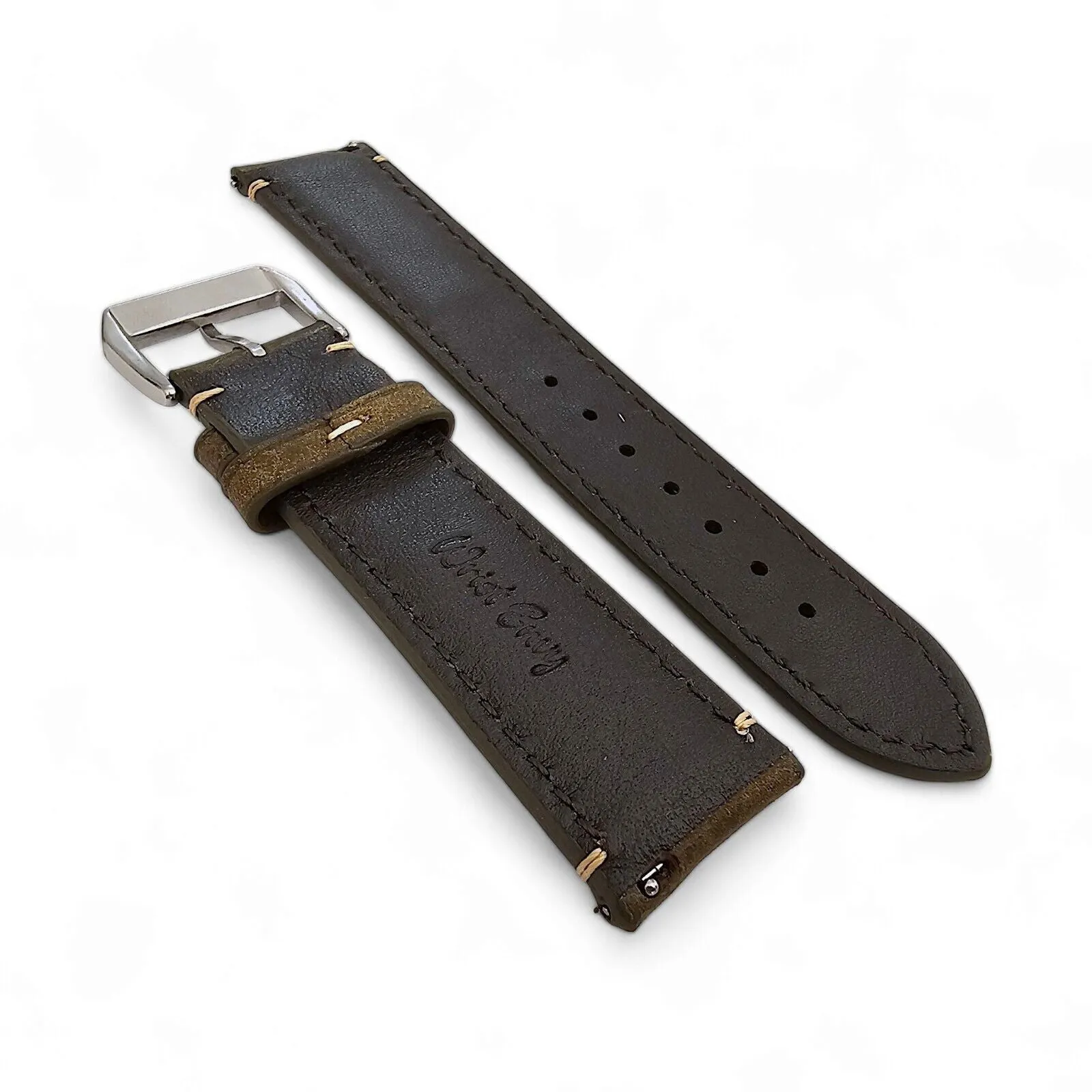 Vegetable Tanned Vintage Italian Leather Watch Strap 20mm 22mm Olive Green