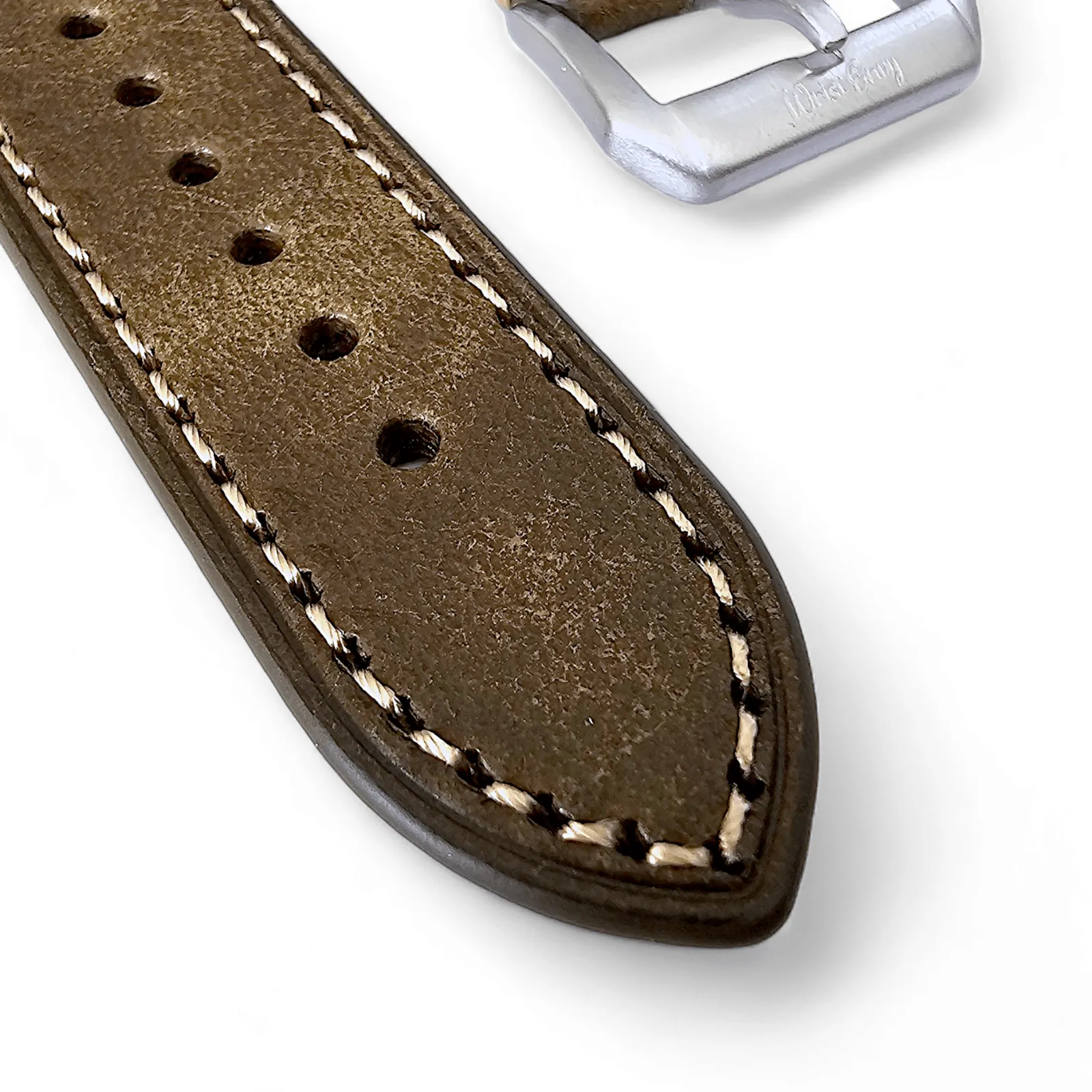 Vegetable Tanned Vintage Italian Leather Watch Strap 20mm 22mm Olive Green