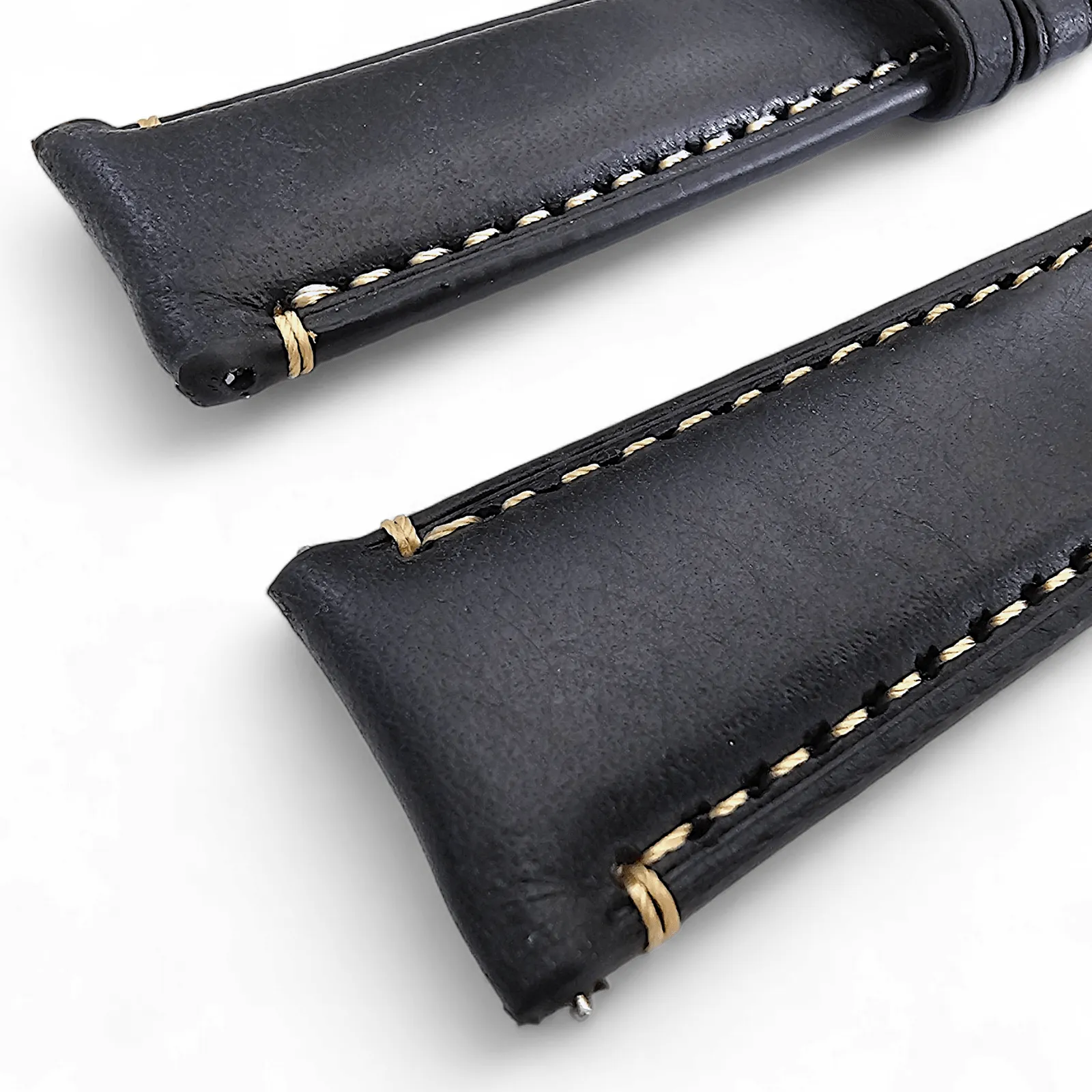 Vegetable Tanned Vintage Italian Leather Watch Strap 20mm 22mm Washed Black