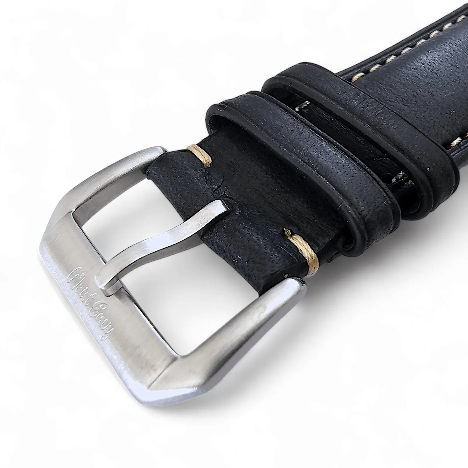 Vegetable Tanned Vintage Italian Leather Watch Strap 20mm 22mm Washed Black