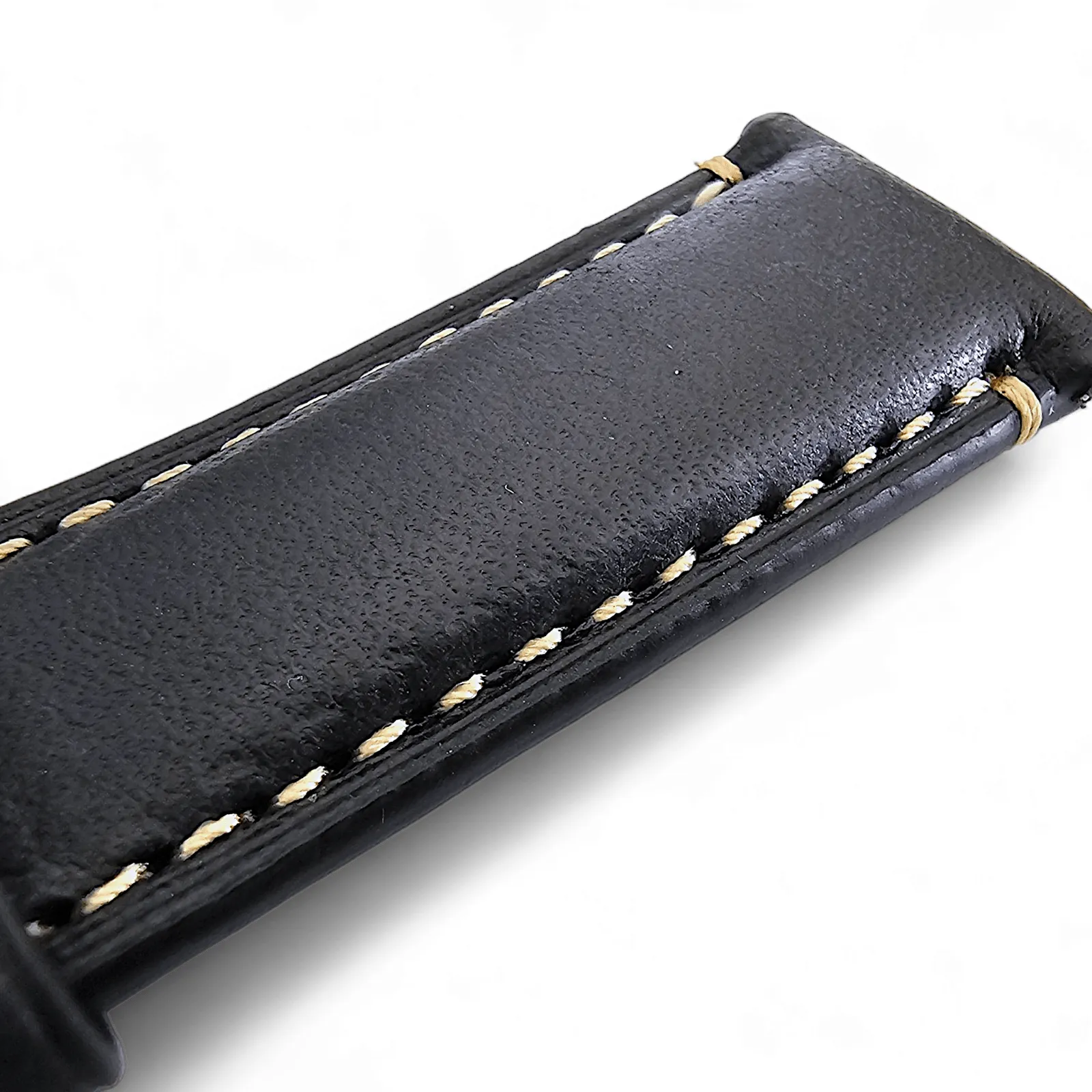 Vegetable Tanned Vintage Italian Leather Watch Strap 20mm 22mm Washed Black