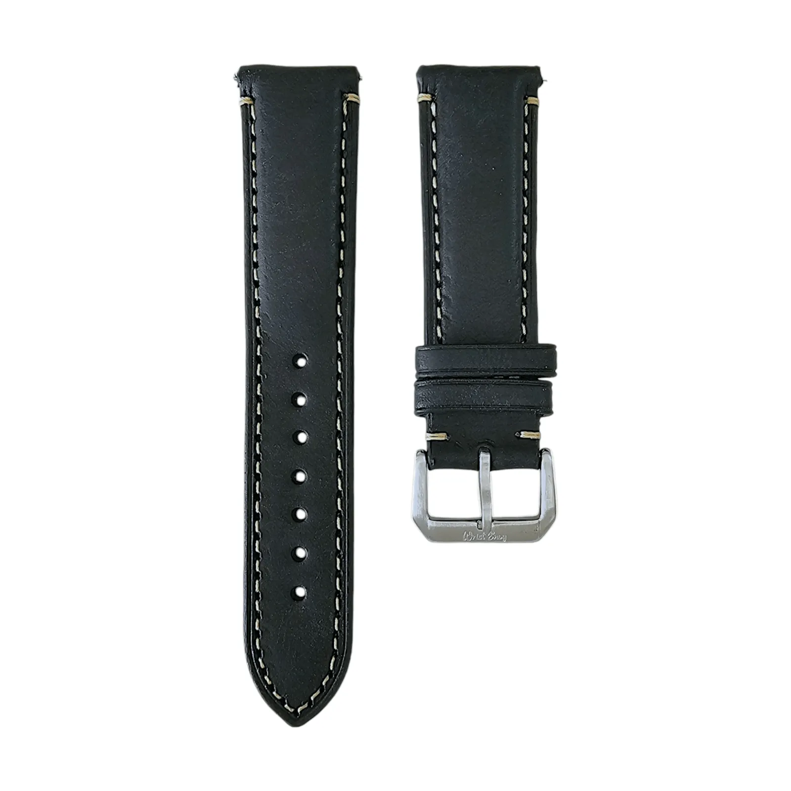 Vegetable Tanned Vintage Italian Leather Watch Strap 20mm 22mm Washed Black