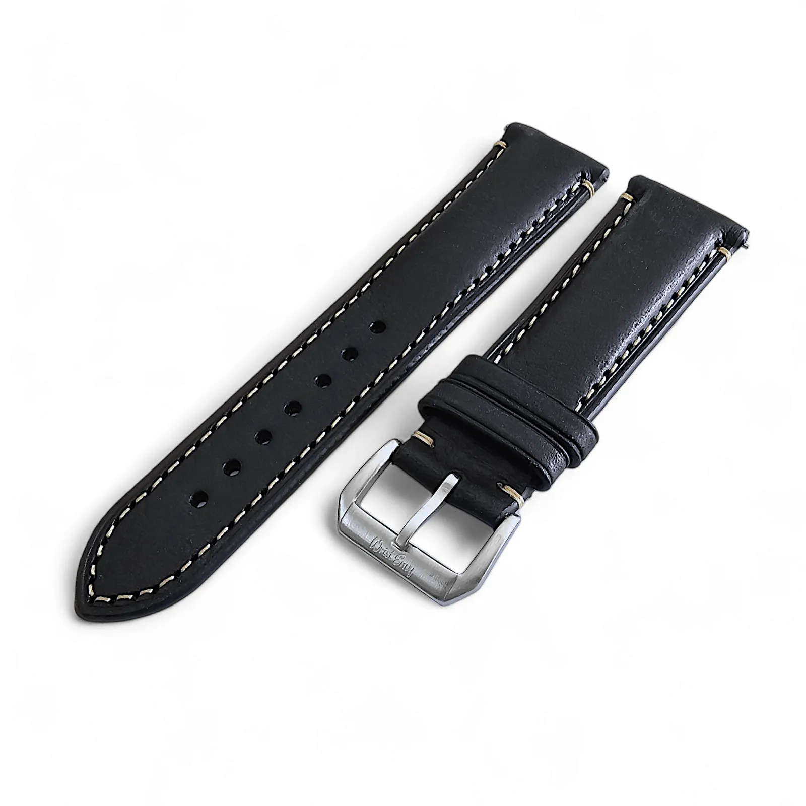 Vegetable Tanned Vintage Italian Leather Watch Strap 20mm 22mm Washed Black